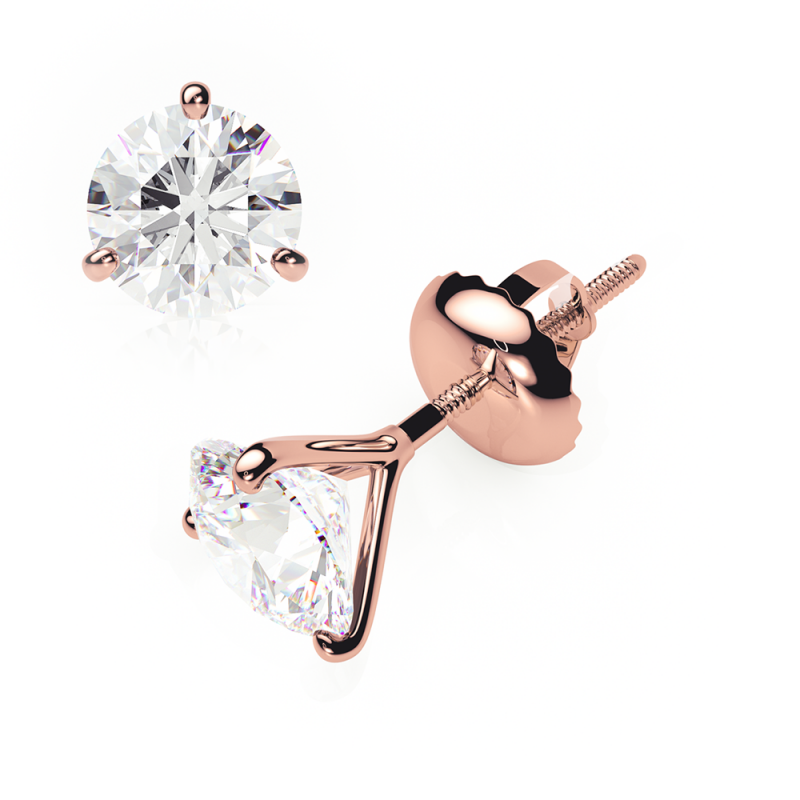 diamond earrings 0.2 ctw studs d-f/vvs in 18k rose gold - screw