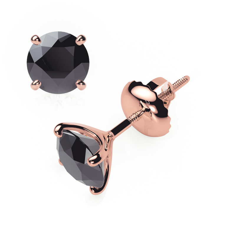 Black Diamond Earrings 0.20 CTW Studs 4 CLAW  18K Rose Gold - SCREW