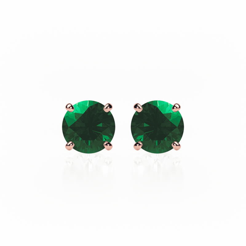 Emerald Earrings 0.20 CTW Studs 4 CLAW  18K Rose Gold - BUTTERFLY