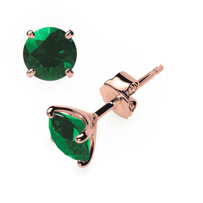 Emerald Earrings 0.20 CTW Studs 4 CLAW  18K Rose Gold - BUTTERFLY