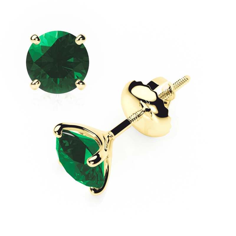 emerald earrings 0.20 ctw studs 4 claw  18k yellow gold - screw