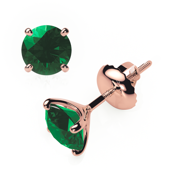 Emerald Earrings 0.20 CTW Studs 4 CLAW  18K Rose Gold - SCREW