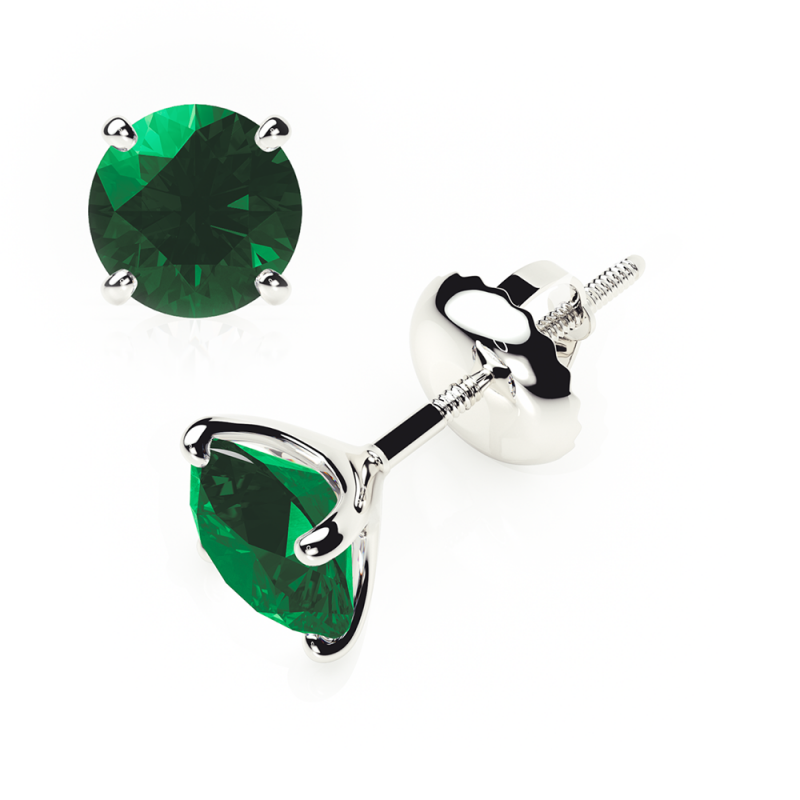 emerald earrings 0.20 ctw studs 4 claw  plat platinum - screw