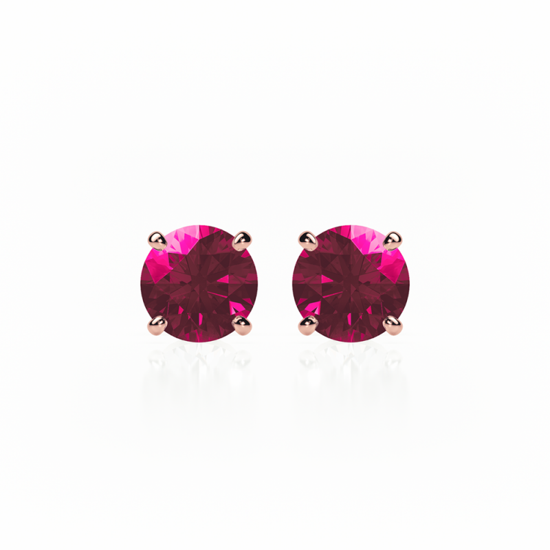 Ruby Earrings 0.80 CTW Studs 4 CLAW  18K Rose Gold - SCREW