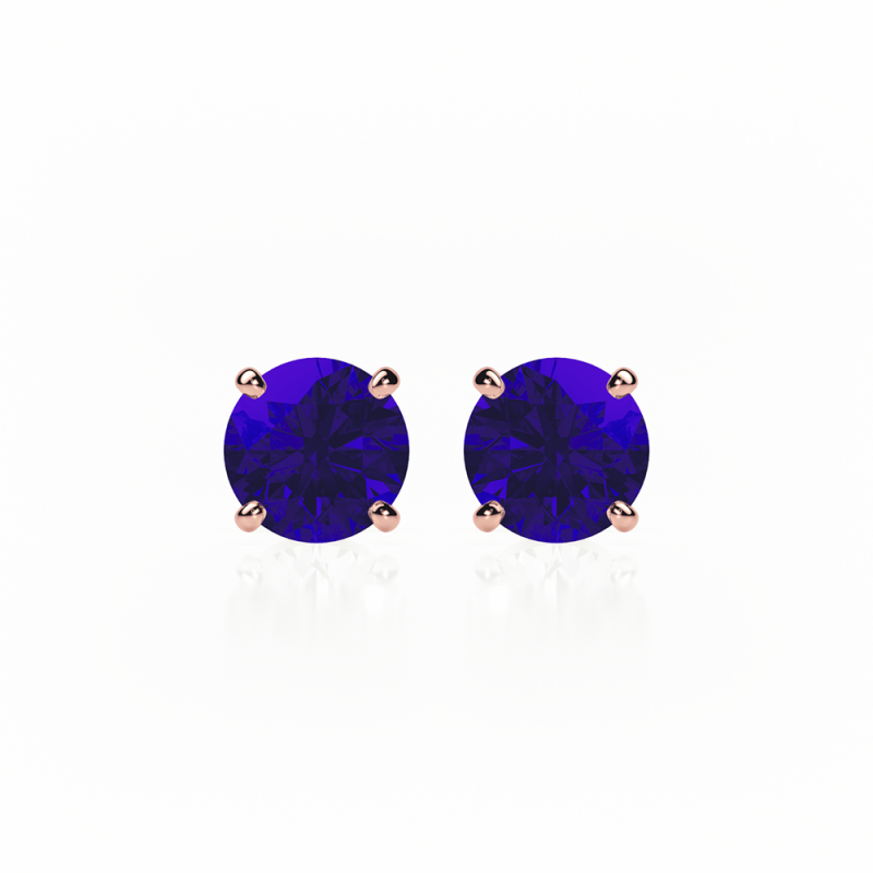 Sapphire Earrings 0.20 CTW Studs 4 CLAW  18K Rose Gold - SCREW