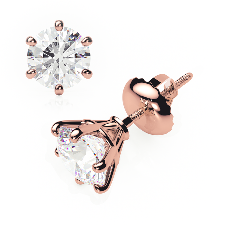 diamond earrings 0.2 ctw studs d-f/vvs in 18k rose gold - screw