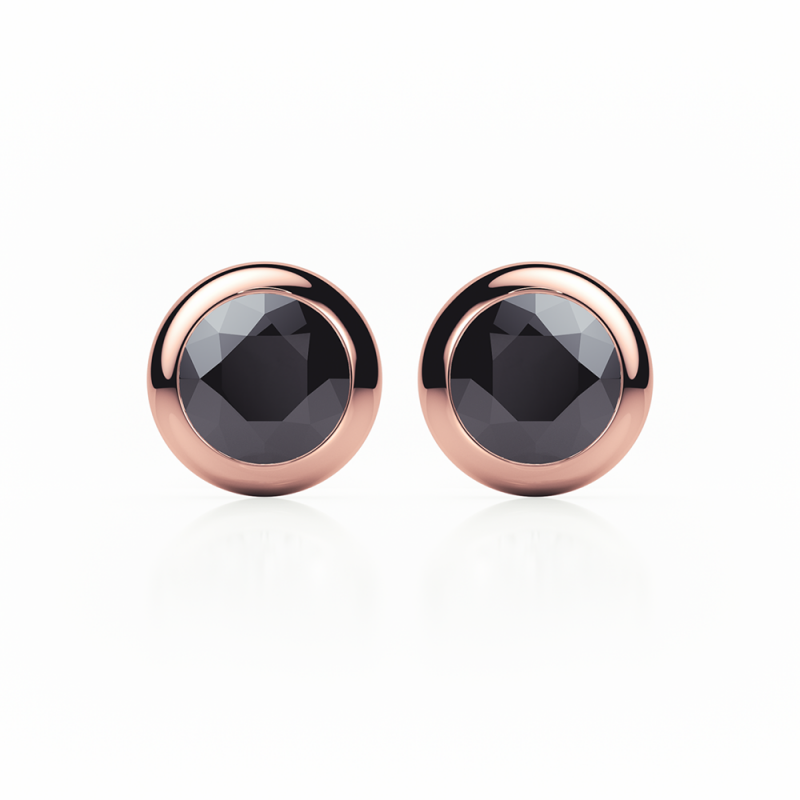 Black Diamond Earrings 0.20 CTW Studs  RUBOVER 18K Rose Gold - SCREW