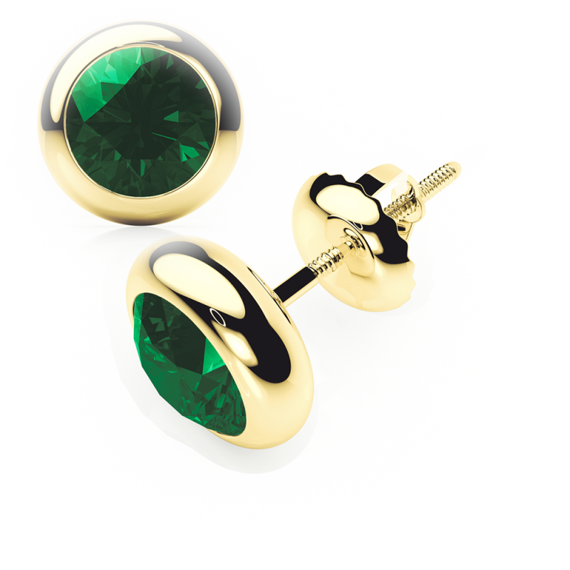 emerald earrings 0.20 ctw studs  rubover 18k yellow gold - screw