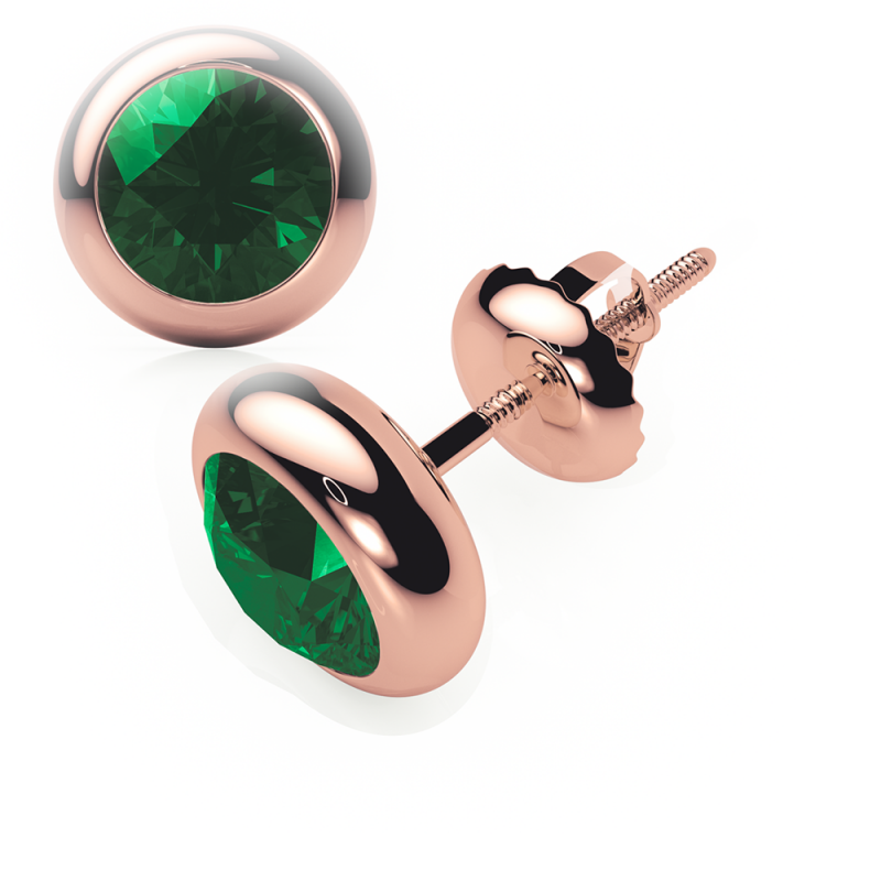 Emerald Earrings 0.20 CTW Studs  RUBOVER 18K Rose Gold - SCREW