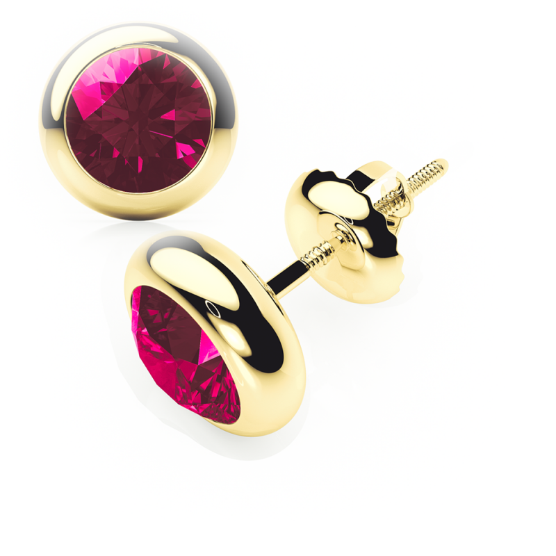 ruby earrings 0.80 ctw studs  rubover 18k yellow gold - screw