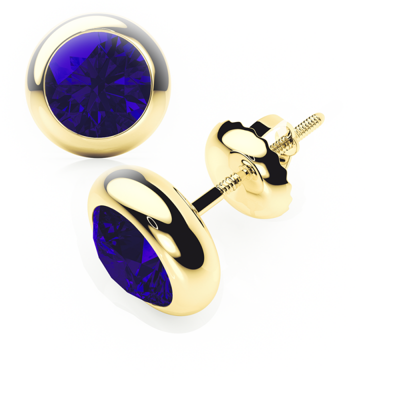 sapphire earrings 0.20 ctw studs  rubover 18k yellow gold - screw