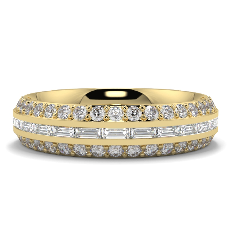 baguette 3 row round stone eternity ring