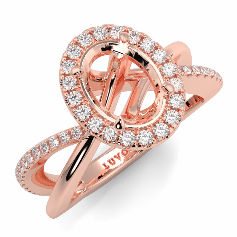 Solid 10K Rose Gold Halo Round 4-4.5mm Natural Diamonds Wedding Semi Mount Ring 