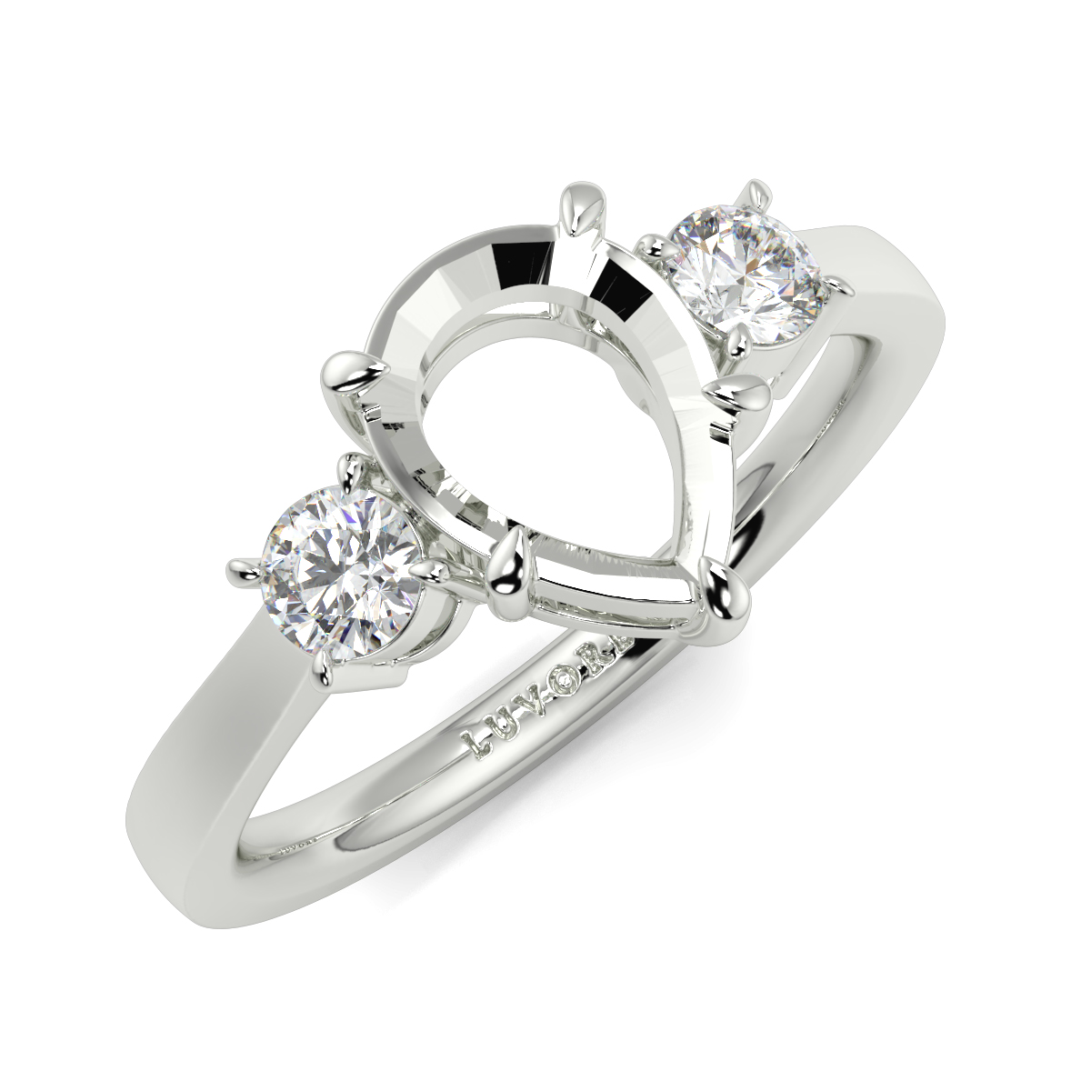 Pear 3 Stone Round Sides Ring