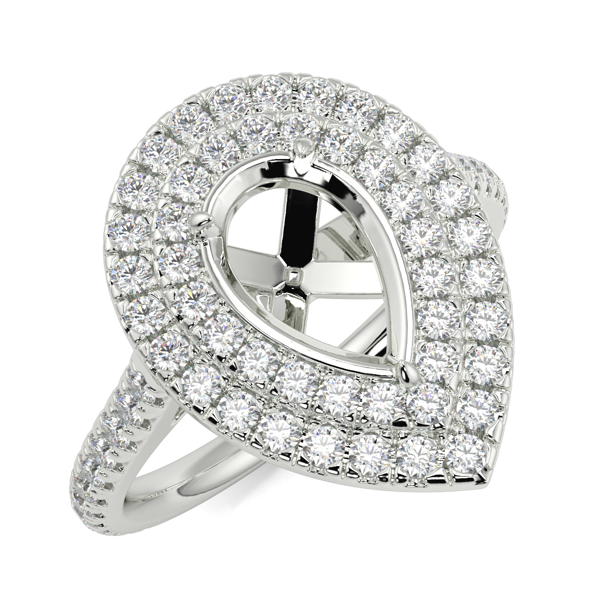 Double Halo Pear Shape Ring