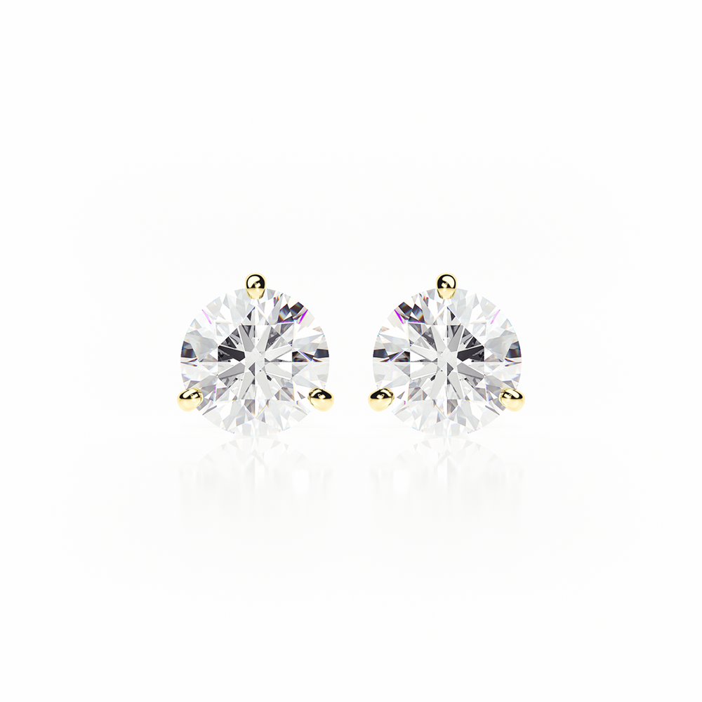 Diamond Earrings 1.2 CTW Studs D-F/I Quality in 18K Yellow Gold - BUTTERFLY