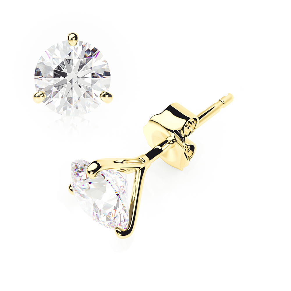 Diamond Earrings 1 CTW Studs I-J/I Quality in 18K Yellow Gold - BUTTERFLY