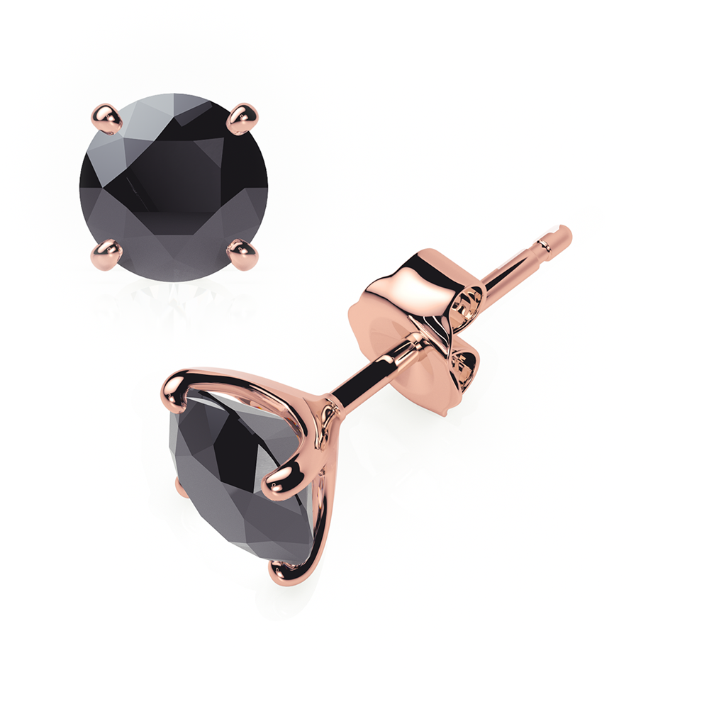 Black Diamond Earrings 0.80 CTW Studs 4 CLAW  18K Rose Gold - BUTTERFLY