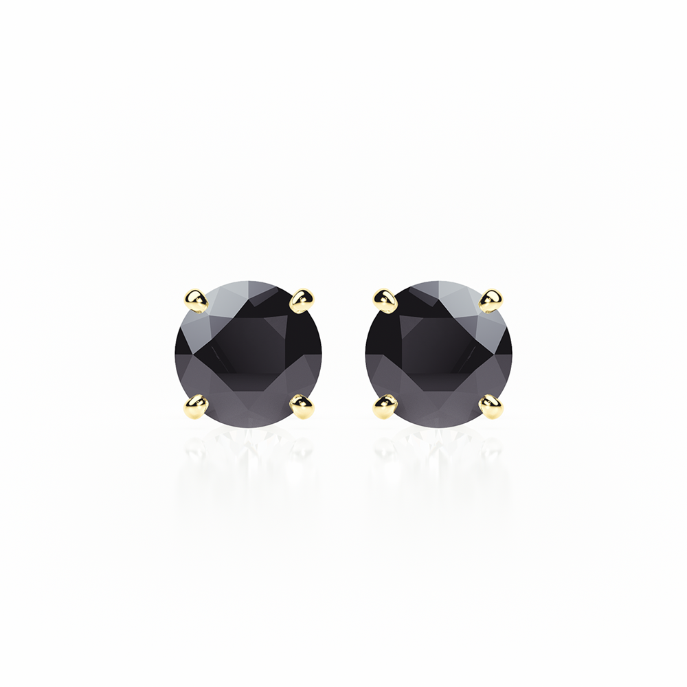 Black Diamond Earrings 0.40 CTW Studs 4 CLAW  18K Yellow Gold - SCREW