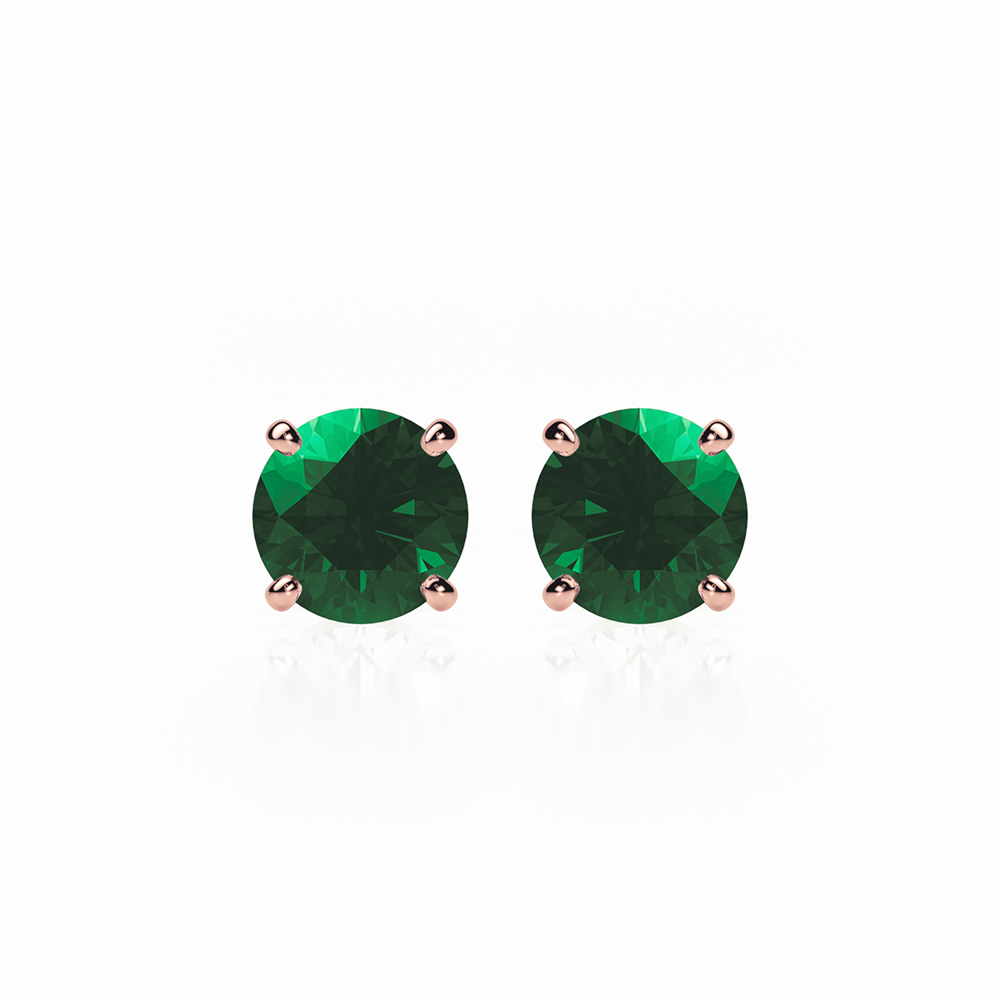 Emerald Earrings 0.50 CTW Studs 4 CLAW  18K Rose Gold - BUTTERFLY