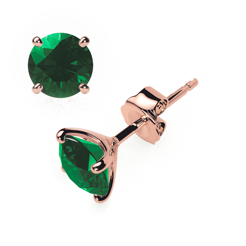 Emerald Earrings 0.60 CTW Studs 4 CLAW  18K Rose Gold - BUTTERFLY