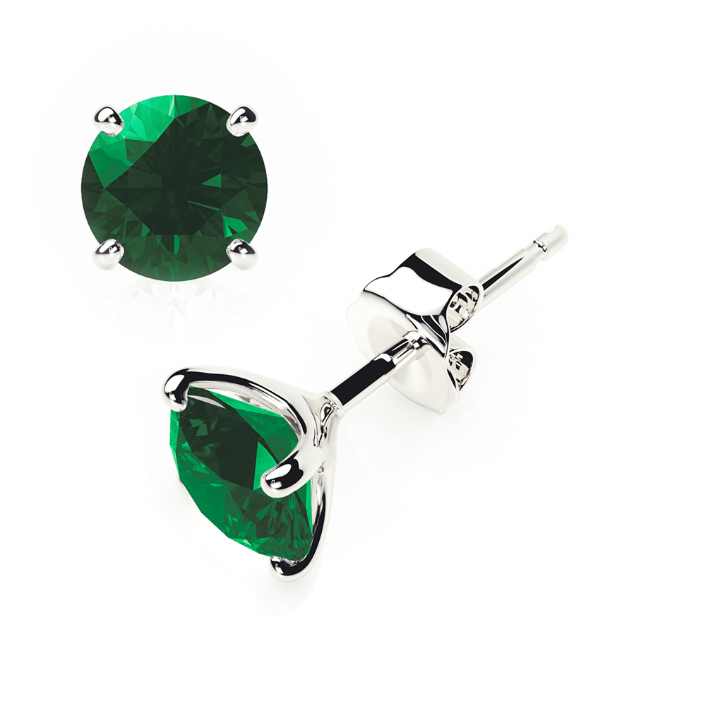 Emerald Earrings 0.60 CTW Studs 4 CLAW  Plat Platinum - BUTTERFLY