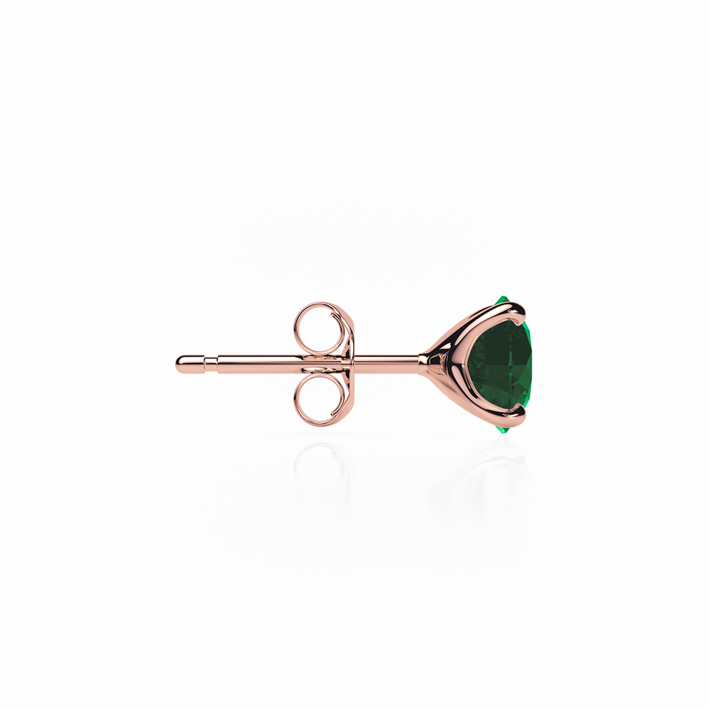 Emerald Earrings 0.30 CTW Studs 4 CLAW  18K Rose Gold - BUTTERFLY