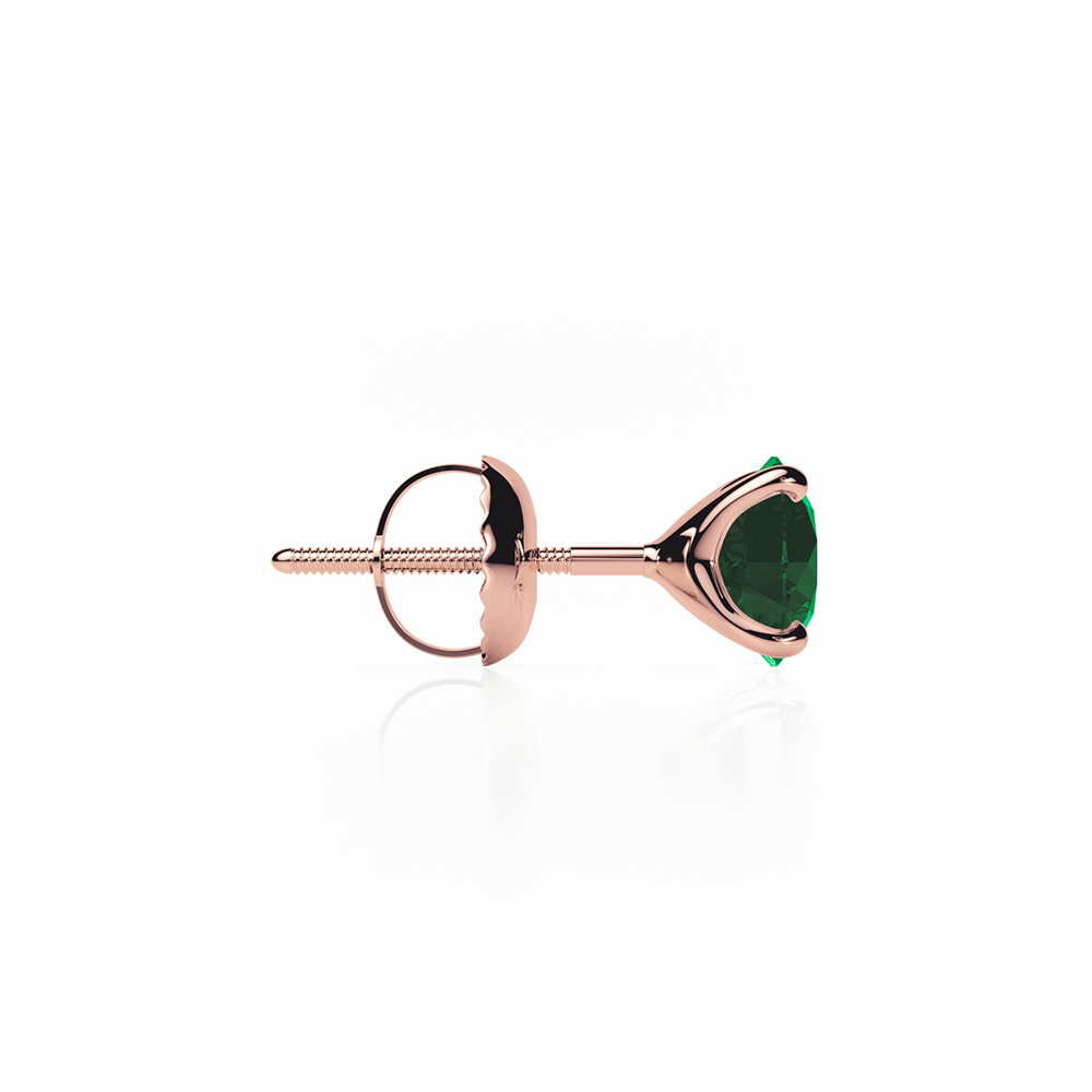 Emerald Earrings 0.80 CTW Studs 4 CLAW  18K Rose Gold - SCREW