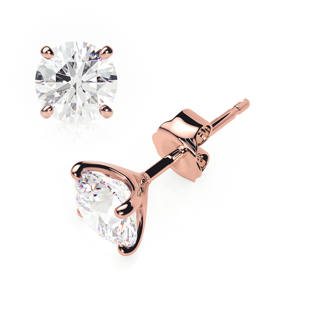 Diamond Earrings 1.2 CTW Studs G-H/I Quality in 18K Rose Gold - BUTTERFLY