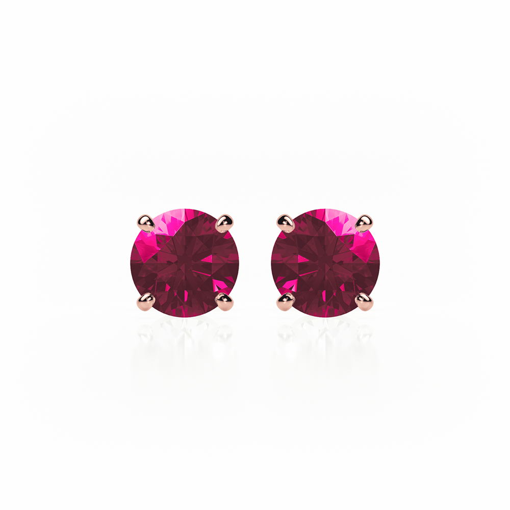Ruby Earrings 1  CTW Studs 4 CLAW  18K Rose Gold - SCREW