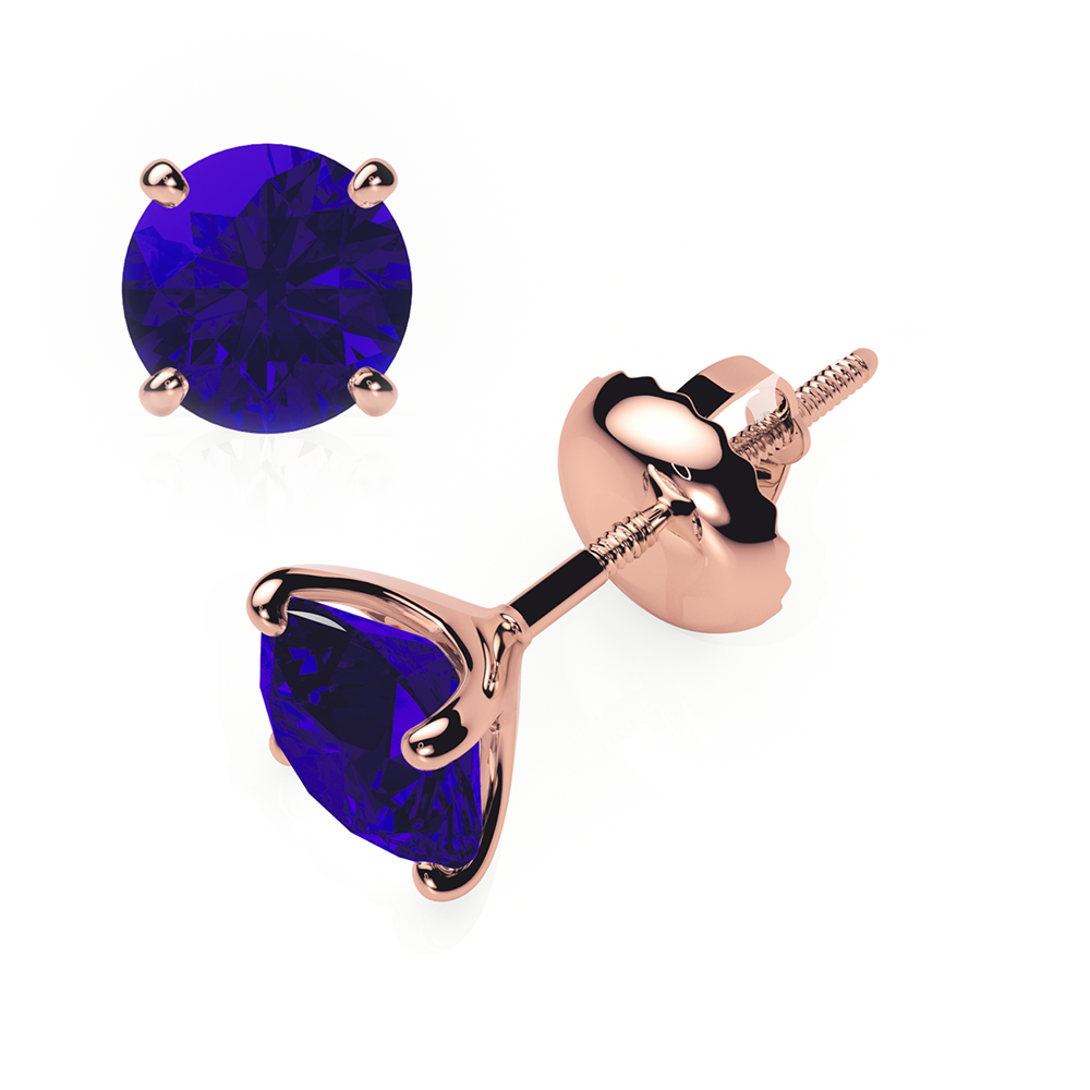 Sapphire Earrings 1  CTW Studs 4 CLAW  18K Rose Gold - SCREW