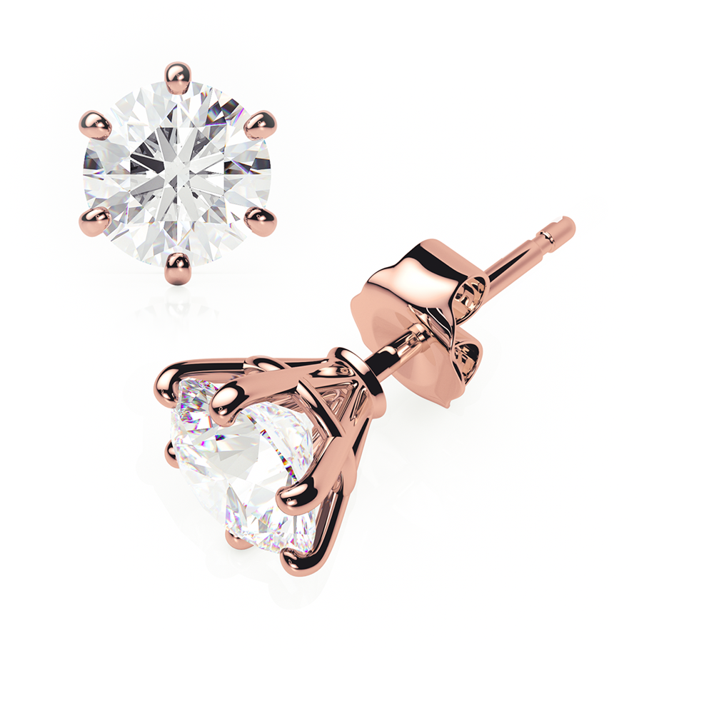 Diamond Earrings 2.5 CTW Studs G-H/I Quality in 18K Rose Gold - BUTTERFLY