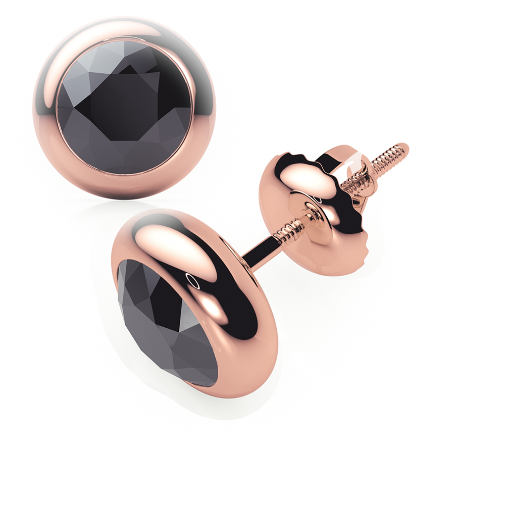Black Diamond Earrings 0.60 CTW Studs  RUBOVER 18K Rose Gold - SCREW