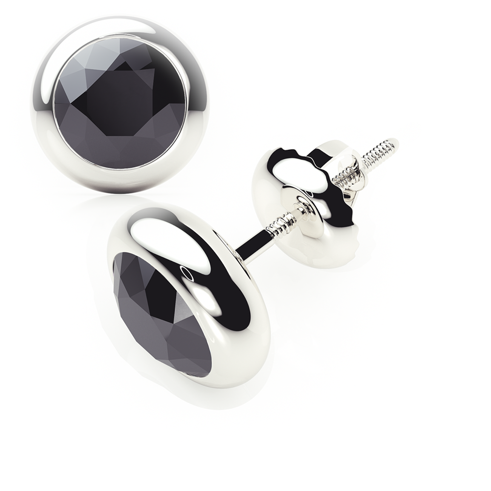Black Diamond Earrings 0.50 CTW Studs  RUBOVER Plat Platinum - SCREW