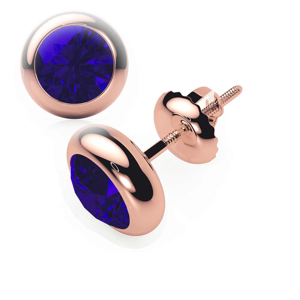 Sapphire Earrings 0.40 CTW Studs  RUBOVER 18K Rose Gold - SCREW