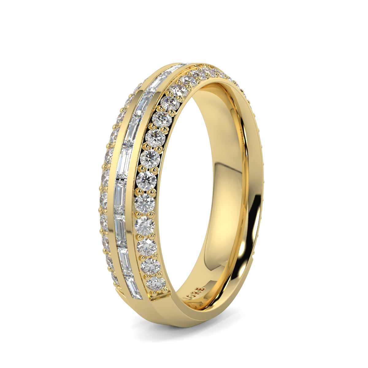 Baguette 3 Row Round Stone Eternity Ring